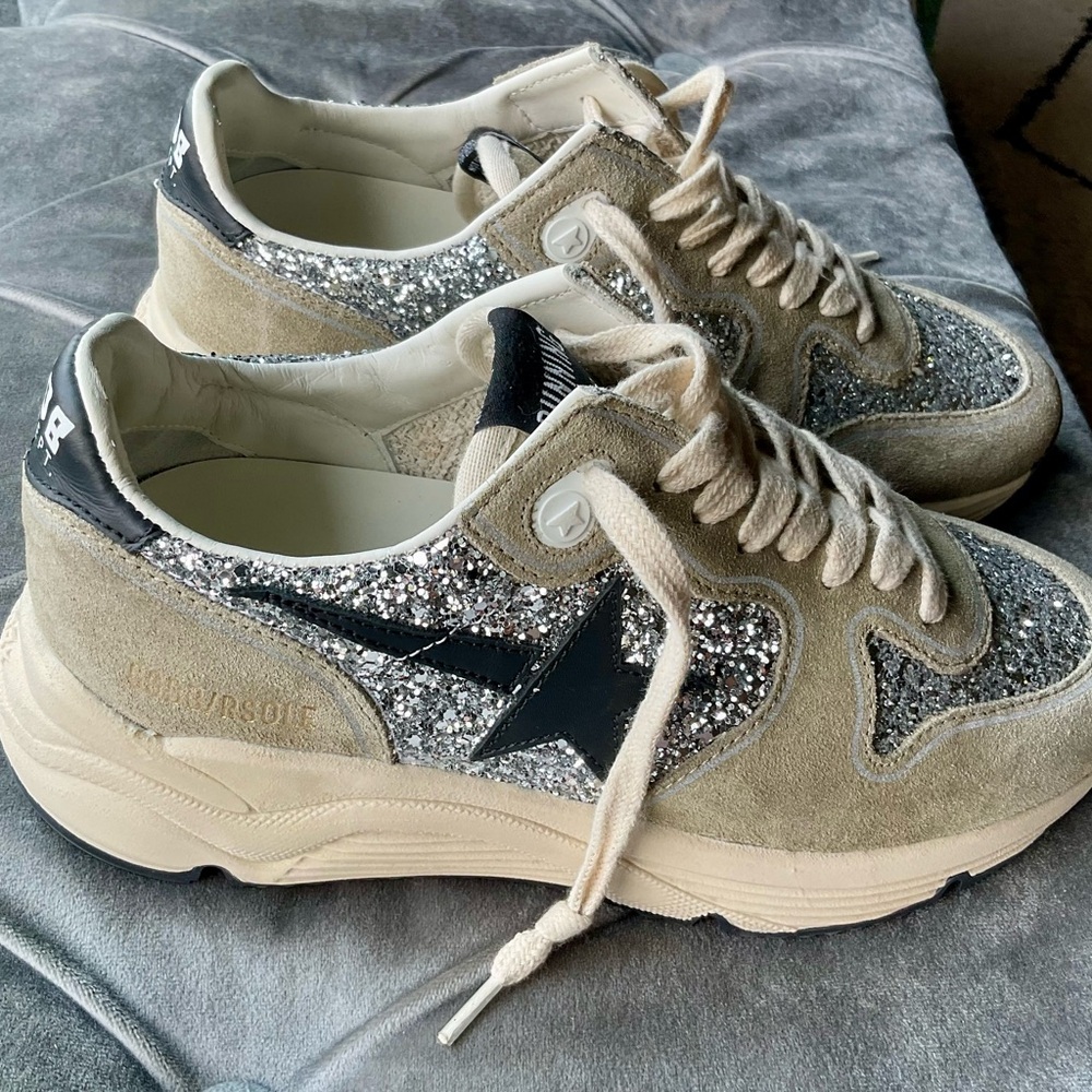 Golden Goose Women's Sneakers - Silver Glitter and Beige
